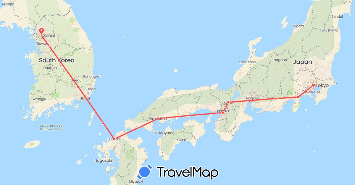 TravelMap itinerary: driving, hiking in Japan, South Korea (Asia)